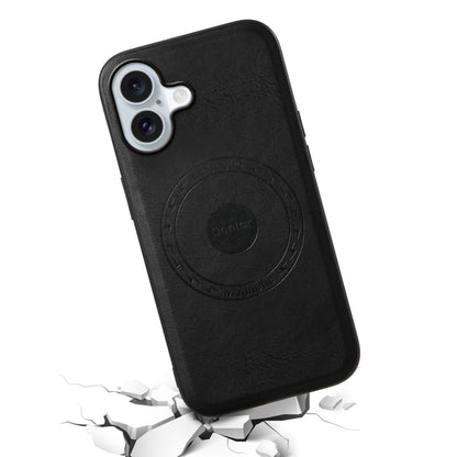 For iPhone 16 Plus Denior Cowhide Texture Leather MagSafe Phone Case(Black) - iPhone 16 Plus Cases by Denior | Online Shopping South Africa | PMC Jewellery | Buy Now Pay Later Mobicred