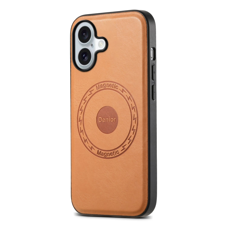 For iPhone 16 Plus Denior Cowhide Texture Leather MagSafe Phone Case(Khaki) - iPhone 16 Plus Cases by Denior | Online Shopping South Africa | PMC Jewellery | Buy Now Pay Later Mobicred