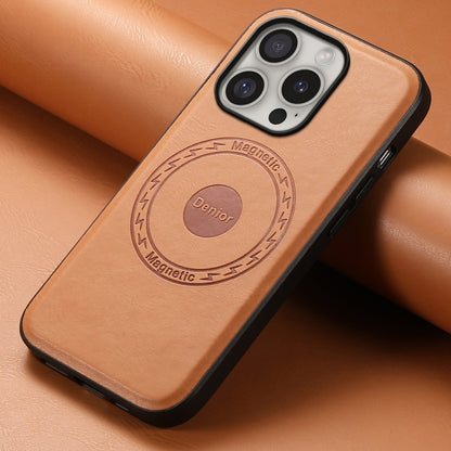 For iPhone 16 Pro Denior Cowhide Texture Leather MagSafe Phone Case(Khaki) - iPhone 16 Pro Cases by Denior | Online Shopping South Africa | PMC Jewellery | Buy Now Pay Later Mobicred