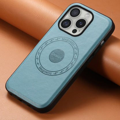 For iPhone 16 Pro Max Denior Cowhide Texture Leather MagSafe Phone Case(Blue) - iPhone 16 Pro Max Cases by Denior | Online Shopping South Africa | PMC Jewellery | Buy Now Pay Later Mobicred