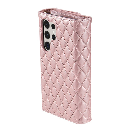 For Samsung Galaxy S24 Ultra 5G Zipper Multi-Card Wallet Rhombic Leather Phone Case(Rose Gold) - Galaxy S24 Ultra 5G Cases by PMC Jewellery | Online Shopping South Africa | PMC Jewellery | Buy Now Pay Later Mobicred