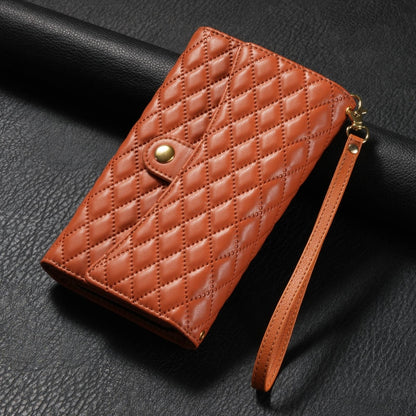 For Samsung Galaxy S24+ 5G Zipper Multi-Card Wallet Rhombic Leather Phone Case(Brown) - Galaxy S24+ 5G Cases by PMC Jewellery | Online Shopping South Africa | PMC Jewellery | Buy Now Pay Later Mobicred