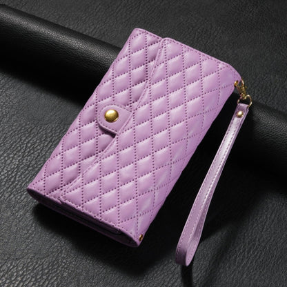 For Samsung Galaxy S24 5G Zipper Multi-Card Wallet Rhombic Leather Phone Case(Purple) - Galaxy S24 5G Cases by PMC Jewellery | Online Shopping South Africa | PMC Jewellery | Buy Now Pay Later Mobicred