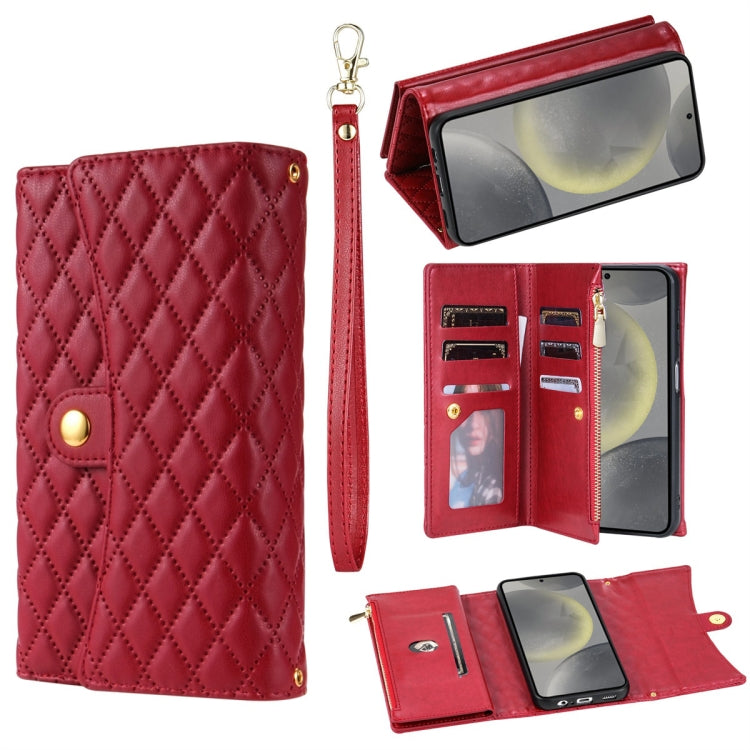 For Samsung Galaxy S24 5G Zipper Multi-Card Wallet Rhombic Leather Phone Case(Red) - Galaxy S24 5G Cases by PMC Jewellery | Online Shopping South Africa | PMC Jewellery | Buy Now Pay Later Mobicred