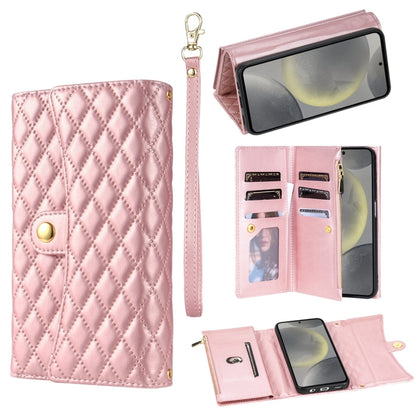 For Samsung Galaxy S24 5G Zipper Multi-Card Wallet Rhombic Leather Phone Case(Rose Gold) - Galaxy S24 5G Cases by PMC Jewellery | Online Shopping South Africa | PMC Jewellery | Buy Now Pay Later Mobicred