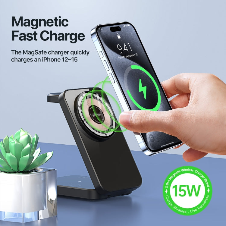 DUZZONA W17 15W 3 in 1 Foldable Magnetic Wireless Charger Stand - Wireless Charger by DUZZONA | Online Shopping South Africa | PMC Jewellery | Buy Now Pay Later Mobicred