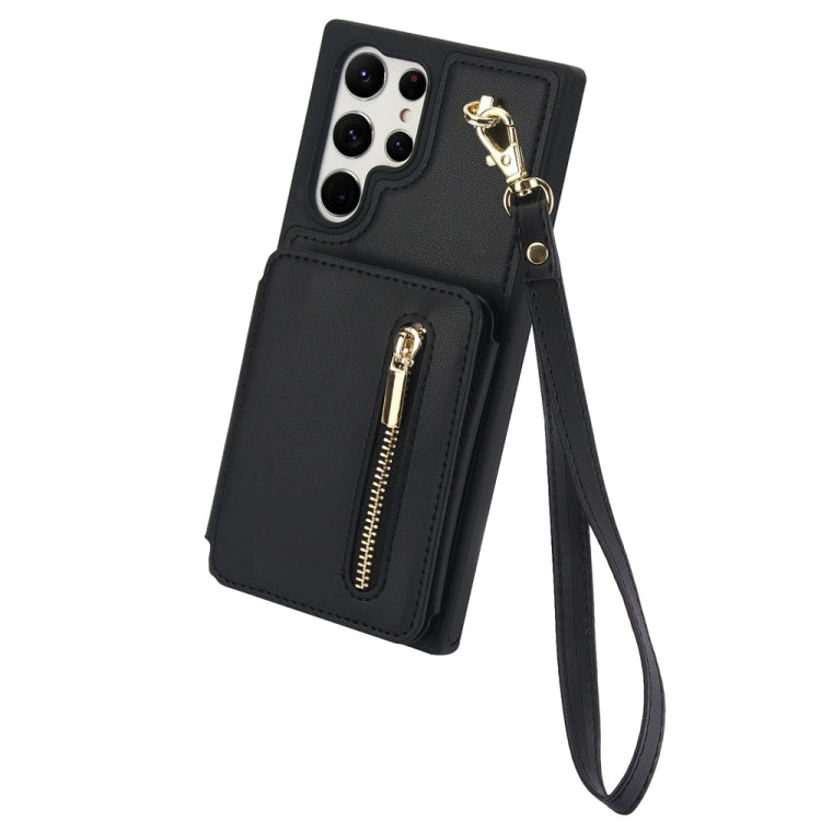 For Samsung Galaxy S24 Ultra 5G YM006 Skin Feel Zipper Card Bag Phone Case with Dual Lanyard(Black) - Galaxy S24 Ultra 5G Cases by PMC Jewellery | Online Shopping South Africa | PMC Jewellery | Buy Now Pay Later Mobicred