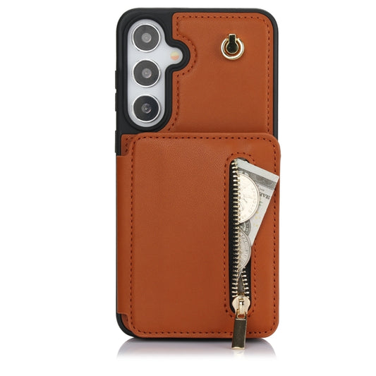 For Samsung Galaxy S24+ 5G YM006 Skin Feel Zipper Card Bag Phone Case with Dual Lanyard(Brown) - Galaxy S24+ 5G Cases by PMC Jewellery | Online Shopping South Africa | PMC Jewellery | Buy Now Pay Later Mobicred