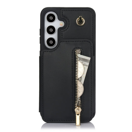 For Samsung Galaxy S24 5G YM006 Skin Feel Zipper Card Bag Phone Case with Dual Lanyard(Black) - Galaxy S24 5G Cases by PMC Jewellery | Online Shopping South Africa | PMC Jewellery | Buy Now Pay Later Mobicred