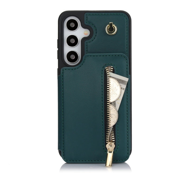 For Samsung Galaxy S24 5G YM006 Skin Feel Zipper Card Bag Phone Case with Dual Lanyard(Green) - Galaxy S24 5G Cases by PMC Jewellery | Online Shopping South Africa | PMC Jewellery | Buy Now Pay Later Mobicred