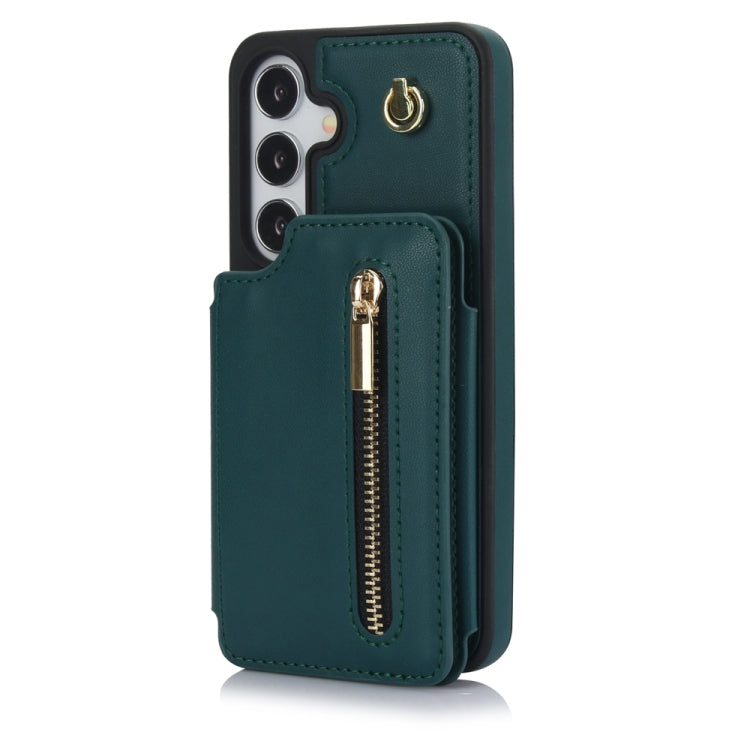 For Samsung Galaxy S24 5G YM006 Skin Feel Zipper Card Bag Phone Case with Dual Lanyard(Green) - Galaxy S24 5G Cases by PMC Jewellery | Online Shopping South Africa | PMC Jewellery | Buy Now Pay Later Mobicred