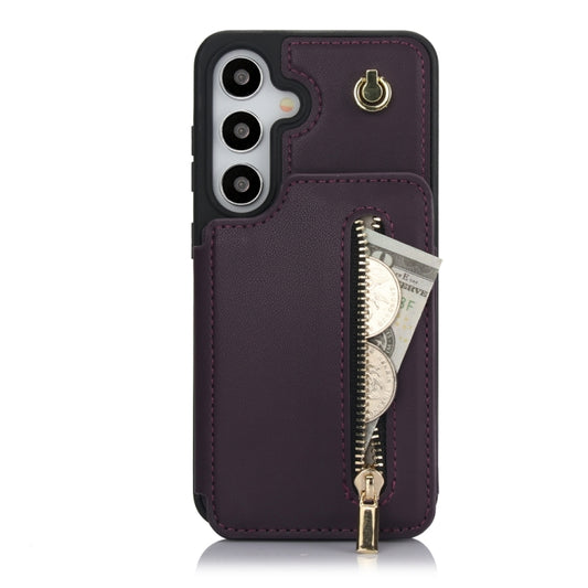 For Samsung Galaxy S24 5G YM006 Skin Feel Zipper Card Bag Phone Case with Dual Lanyard(Dark Purple) - Galaxy S24 5G Cases by PMC Jewellery | Online Shopping South Africa | PMC Jewellery | Buy Now Pay Later Mobicred