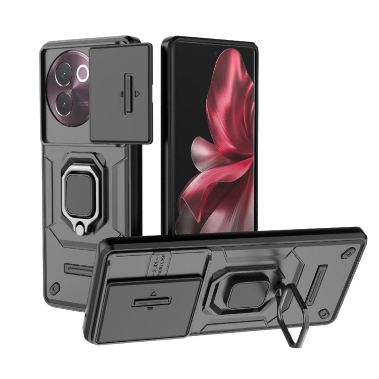 For vivo V30e 5G Global Sliding Camshield TPU + PC Shockproof Phone Case with Holder(Black) - vivo Cases by PMC Jewellery | Online Shopping South Africa | PMC Jewellery | Buy Now Pay Later Mobicred