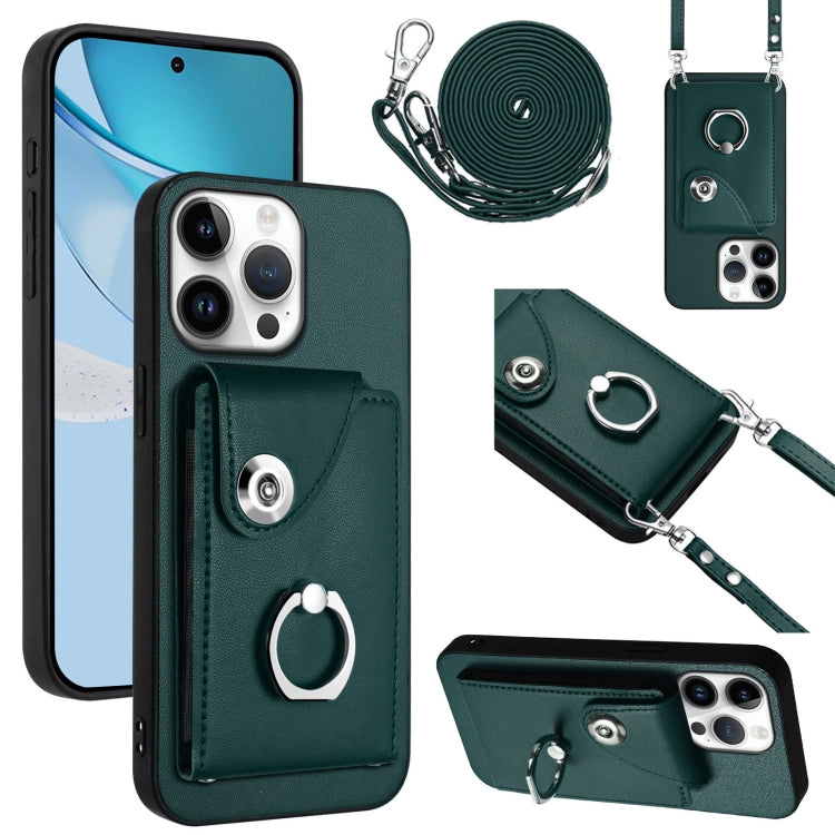 For iPhone 16 Pro Max Organ Card Bag Ring Holder Phone Case with Long Lanyard(Green) - iPhone 16 Pro Max Cases by PMC Jewellery | Online Shopping South Africa | PMC Jewellery | Buy Now Pay Later Mobicred