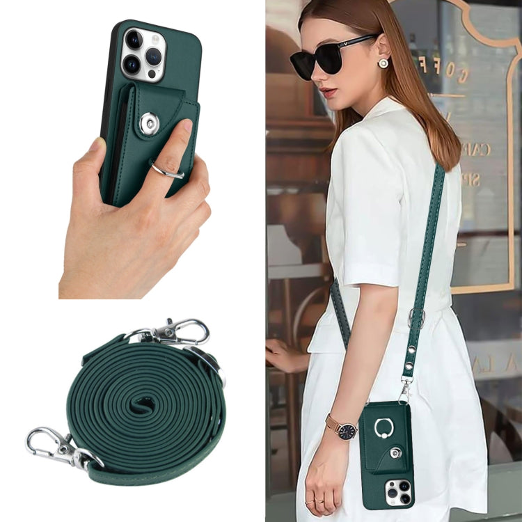 For iPhone 16 Pro Max Organ Card Bag Ring Holder Phone Case with Long Lanyard(Green) - iPhone 16 Pro Max Cases by PMC Jewellery | Online Shopping South Africa | PMC Jewellery | Buy Now Pay Later Mobicred