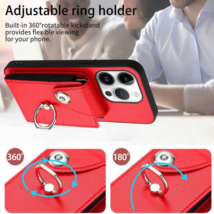 For iPhone 16 Pro Organ Card Bag Ring Holder Phone Case with Long Lanyard(Red) - iPhone 16 Pro Cases by PMC Jewellery | Online Shopping South Africa | PMC Jewellery | Buy Now Pay Later Mobicred