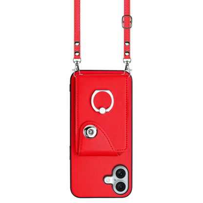 For iPhone 16 Plus Organ Card Bag Ring Holder Phone Case with Long Lanyard(Red) - iPhone 16 Plus Cases by PMC Jewellery | Online Shopping South Africa | PMC Jewellery | Buy Now Pay Later Mobicred