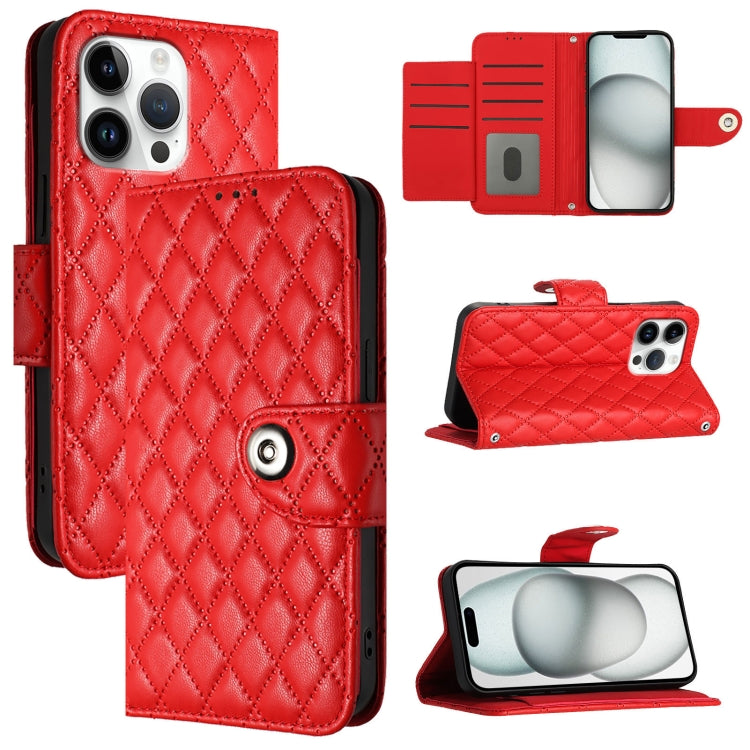 For iPhone 16 Pro Max Rhombic Texture Flip Leather Phone Case with Lanyard(Red) - iPhone 16 Pro Max Cases by PMC Jewellery | Online Shopping South Africa | PMC Jewellery | Buy Now Pay Later Mobicred