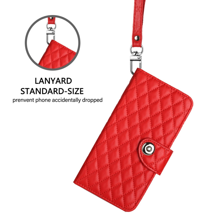 For iPhone 16 Pro Max Rhombic Texture Flip Leather Phone Case with Lanyard(Red) - iPhone 16 Pro Max Cases by PMC Jewellery | Online Shopping South Africa | PMC Jewellery | Buy Now Pay Later Mobicred