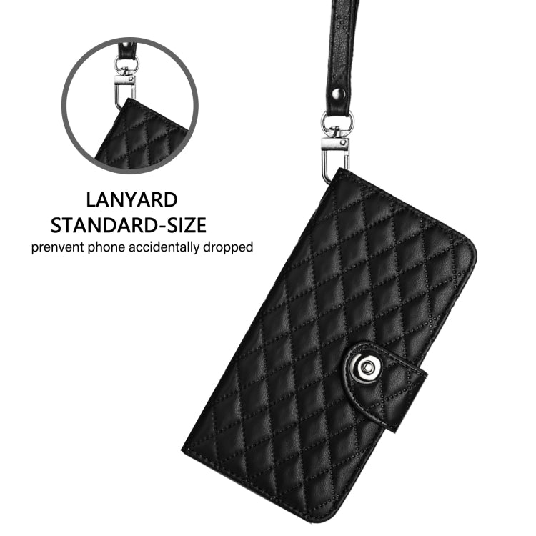 For iPhone 16 Pro Rhombic Texture Flip Leather Phone Case with Lanyard(Black) - iPhone 16 Pro Cases by PMC Jewellery | Online Shopping South Africa | PMC Jewellery | Buy Now Pay Later Mobicred