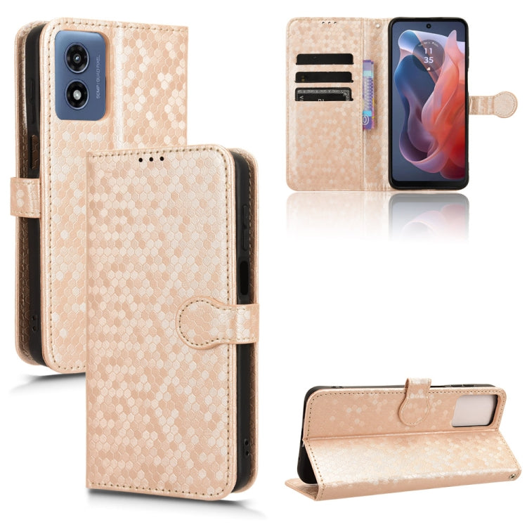 For Motorola Moto G Play 4G 2024 Honeycomb Dot Texture Leather Phone Case(Gold) - Motorola Cases by PMC Jewellery | Online Shopping South Africa | PMC Jewellery | Buy Now Pay Later Mobicred