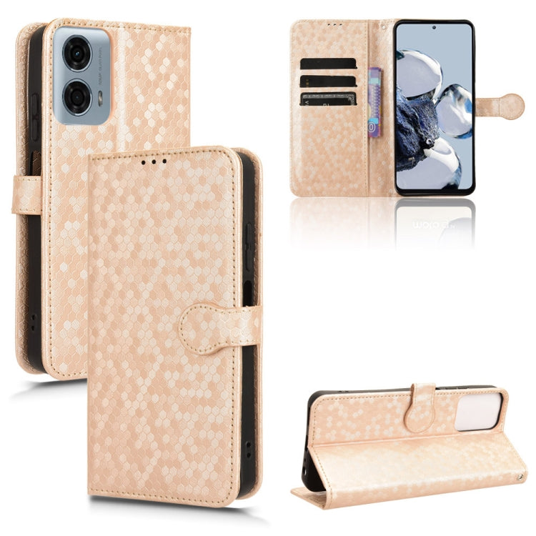 For Motorola Moto G Power 5G 2024 Honeycomb Dot Texture Leather Phone Case(Gold) - Motorola Cases by PMC Jewellery | Online Shopping South Africa | PMC Jewellery | Buy Now Pay Later Mobicred