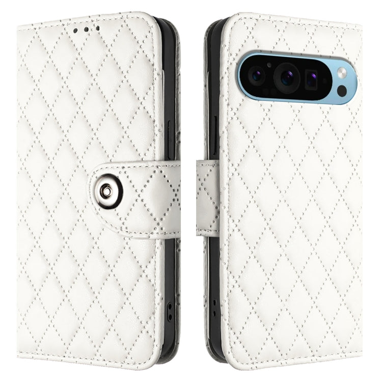 For Google Pixel 9 Pro XL Rhombic Texture Flip Leather Phone Case with Lanyard(White) - Google Cases by PMC Jewellery | Online Shopping South Africa | PMC Jewellery | Buy Now Pay Later Mobicred