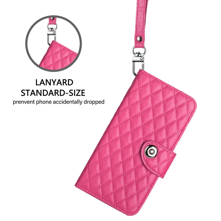 For Motorola Edge 2024 Rhombic Texture Flip Leather Phone Case with Lanyard(Rose Red) - Motorola Cases by PMC Jewellery | Online Shopping South Africa | PMC Jewellery | Buy Now Pay Later Mobicred