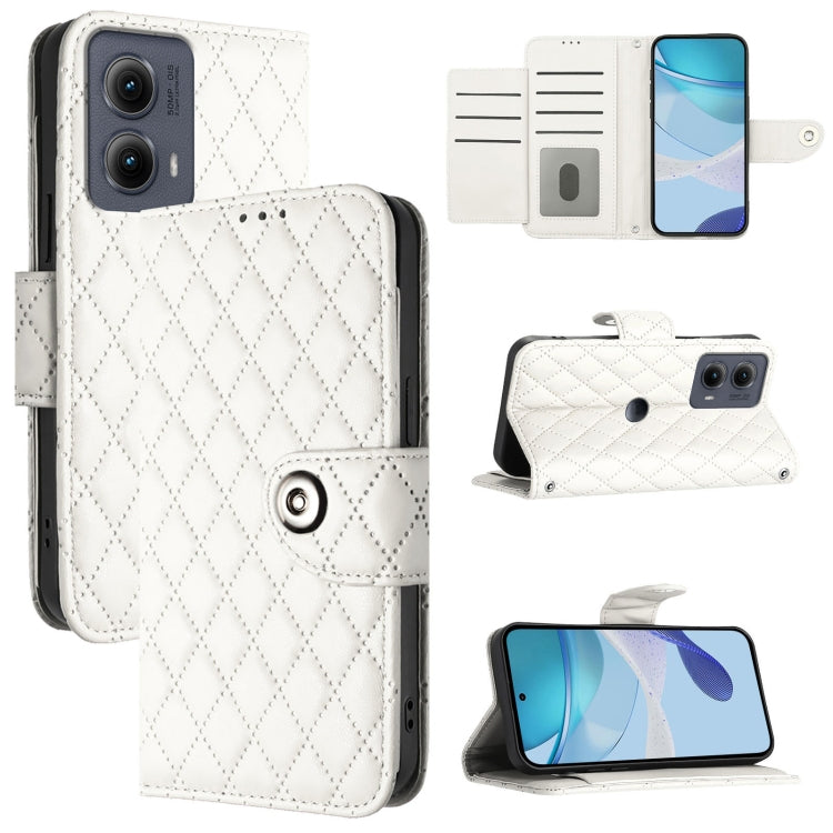 For Motorola Edge 2024 Rhombic Texture Flip Leather Phone Case with Lanyard(White) - Motorola Cases by PMC Jewellery | Online Shopping South Africa | PMC Jewellery | Buy Now Pay Later Mobicred