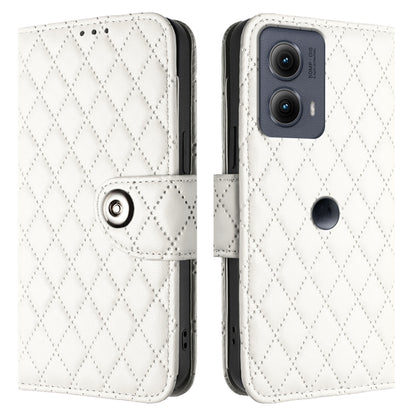 For Motorola Edge 2024 Rhombic Texture Flip Leather Phone Case with Lanyard(White) - Motorola Cases by PMC Jewellery | Online Shopping South Africa | PMC Jewellery | Buy Now Pay Later Mobicred