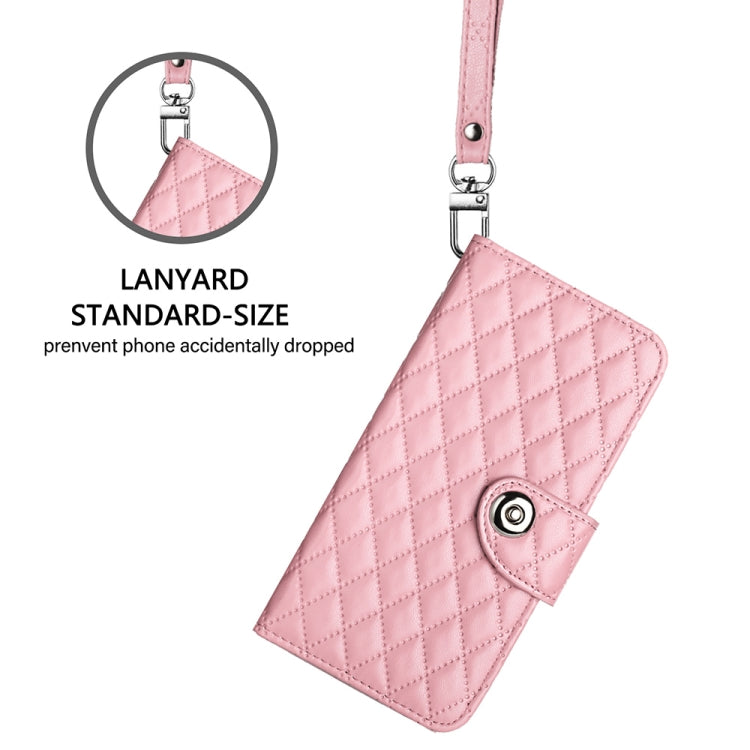 For Motorola Edge 2024 Rhombic Texture Flip Leather Phone Case with Lanyard(Pink) - Motorola Cases by PMC Jewellery | Online Shopping South Africa | PMC Jewellery | Buy Now Pay Later Mobicred