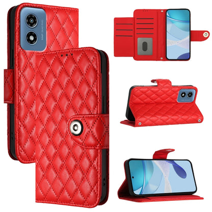 For Motorola Moto G Play 5G 2024 Rhombic Texture Flip Leather Phone Case with Lanyard(Red) - Motorola Cases by PMC Jewellery | Online Shopping South Africa | PMC Jewellery | Buy Now Pay Later Mobicred