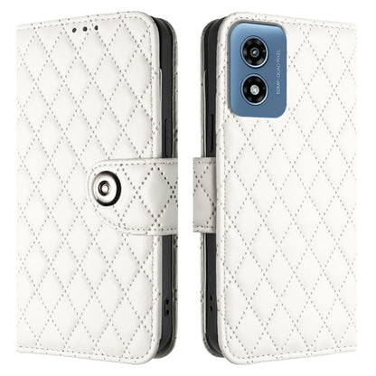 For Motorola Moto G Play 5G 2024 Rhombic Texture Flip Leather Phone Case with Lanyard(White) - Motorola Cases by PMC Jewellery | Online Shopping South Africa | PMC Jewellery | Buy Now Pay Later Mobicred