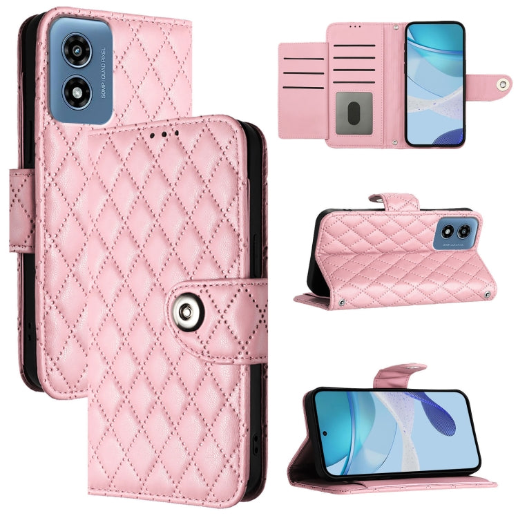 For Motorola Moto G 5G 2024 Global Rhombic Texture Flip Leather Phone Case with Lanyard(Pink) - Motorola Cases by PMC Jewellery | Online Shopping South Africa | PMC Jewellery | Buy Now Pay Later Mobicred