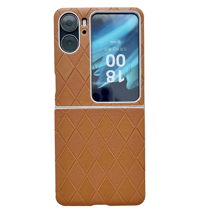 For OPPO Find N2 Flip Pearlescent Paint Diamond Shaped Checkered Leather Phone Case(Brown) - Find N2 Flip Cases by PMC Jewellery | Online Shopping South Africa | PMC Jewellery | Buy Now Pay Later Mobicred