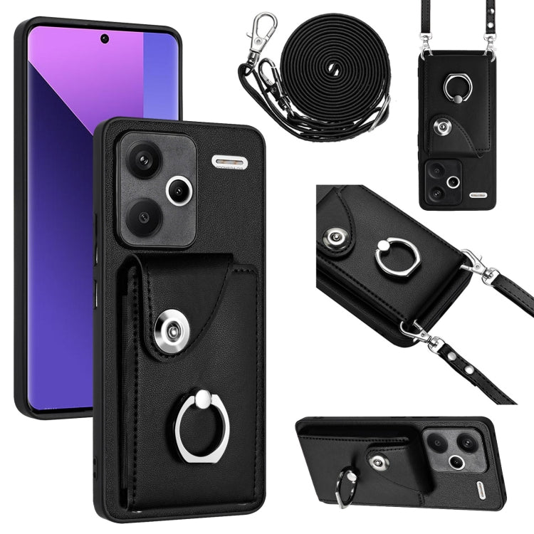 For Xiaomi Redmi Note 13 Pro+ Organ Card Bag Ring Holder Phone Case with Long Lanyard(Black) - Note 13 Pro+ Cases by PMC Jewellery | Online Shopping South Africa | PMC Jewellery | Buy Now Pay Later Mobicred