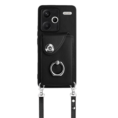 For Xiaomi Redmi Note 13 Pro+ Organ Card Bag Ring Holder Phone Case with Long Lanyard(Black) - Note 13 Pro+ Cases by PMC Jewellery | Online Shopping South Africa | PMC Jewellery | Buy Now Pay Later Mobicred