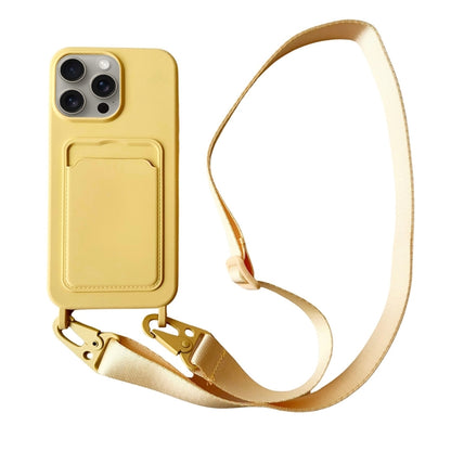 For iPhone 16 Pro Max Card Slot Liquid Silicone Phone Case with Lanyard(Yellow) - iPhone 16 Pro Max Cases by PMC Jewellery | Online Shopping South Africa | PMC Jewellery | Buy Now Pay Later Mobicred