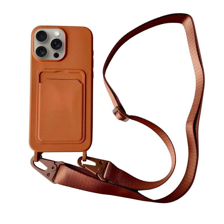 For iPhone 16 Pro Card Slot Liquid Silicone Phone Case with Lanyard(Brown) - iPhone 16 Pro Cases by PMC Jewellery | Online Shopping South Africa | PMC Jewellery | Buy Now Pay Later Mobicred