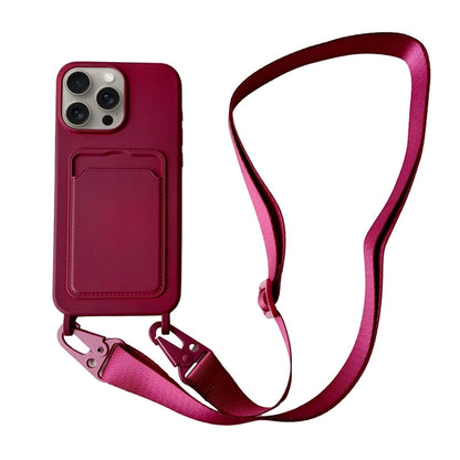 For iPhone 16 Pro Card Slot Liquid Silicone Phone Case with Lanyard(Wine Red) - iPhone 16 Pro Cases by PMC Jewellery | Online Shopping South Africa | PMC Jewellery | Buy Now Pay Later Mobicred