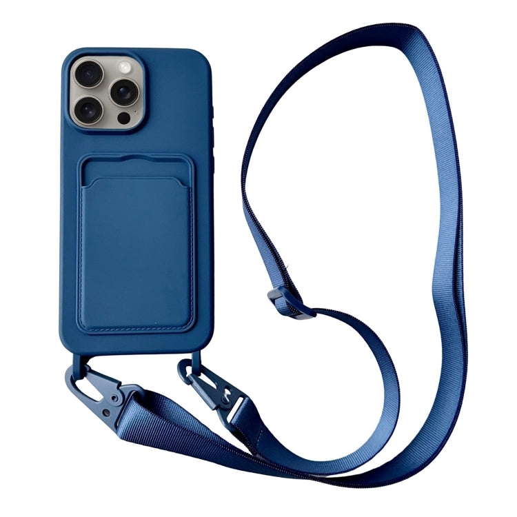 For iPhone 16 Pro Card Slot Liquid Silicone Phone Case with Lanyard(Royal Blue) - iPhone 16 Pro Cases by PMC Jewellery | Online Shopping South Africa | PMC Jewellery | Buy Now Pay Later Mobicred