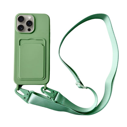 For iPhone 16 Pro Card Slot Liquid Silicone Phone Case with Lanyard(Matcha Green) - iPhone 16 Pro Cases by PMC Jewellery | Online Shopping South Africa | PMC Jewellery | Buy Now Pay Later Mobicred