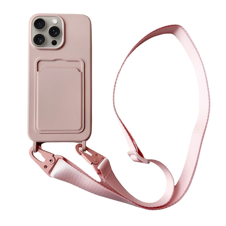 For iPhone 16 Pro Card Slot Liquid Silicone Phone Case with Lanyard(Light Pink) - iPhone 16 Pro Cases by PMC Jewellery | Online Shopping South Africa | PMC Jewellery | Buy Now Pay Later Mobicred