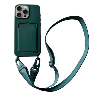 For iPhone 16 Pro Card Slot Liquid Silicone Phone Case with Lanyard(Dark Green) - iPhone 16 Pro Cases by PMC Jewellery | Online Shopping South Africa | PMC Jewellery | Buy Now Pay Later Mobicred