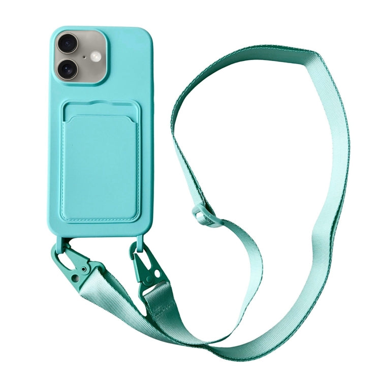 For iPhone 16 Plus Card Slot Liquid Silicone Phone Case with Lanyard(Mint Green) - iPhone 16 Plus Cases by PMC Jewellery | Online Shopping South Africa | PMC Jewellery | Buy Now Pay Later Mobicred