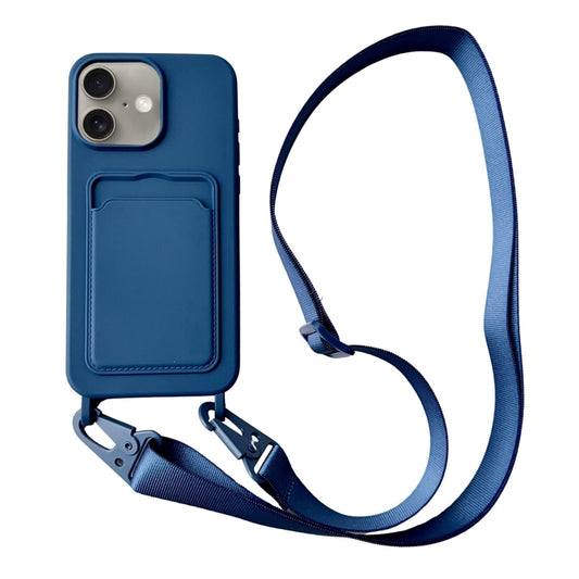 For iPhone 16 Plus Card Slot Liquid Silicone Phone Case with Lanyard(Royal Blue) - iPhone 16 Plus Cases by PMC Jewellery | Online Shopping South Africa | PMC Jewellery | Buy Now Pay Later Mobicred