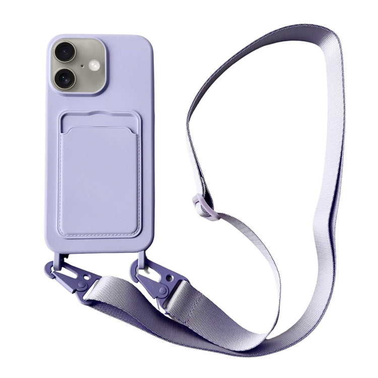 For iPhone 16 Card Slot Liquid Silicone Phone Case with Lanyard(Light Purple) - iPhone 16 Cases by PMC Jewellery | Online Shopping South Africa | PMC Jewellery | Buy Now Pay Later Mobicred