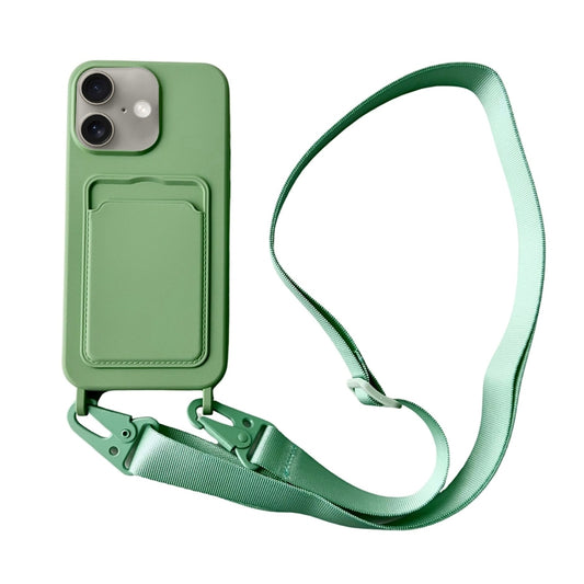 For iPhone 16 Card Slot Liquid Silicone Phone Case with Lanyard(Matcha Green) - iPhone 16 Cases by PMC Jewellery | Online Shopping South Africa | PMC Jewellery | Buy Now Pay Later Mobicred