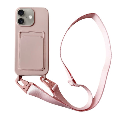 For iPhone 16 Card Slot Liquid Silicone Phone Case with Lanyard(Light Pink) - iPhone 16 Cases by PMC Jewellery | Online Shopping South Africa | PMC Jewellery | Buy Now Pay Later Mobicred