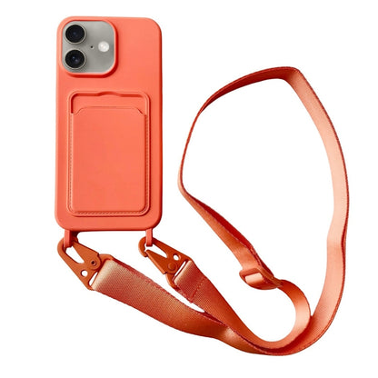 For iPhone 16 Card Slot Liquid Silicone Phone Case with Lanyard(Orange) - iPhone 16 Cases by PMC Jewellery | Online Shopping South Africa | PMC Jewellery | Buy Now Pay Later Mobicred